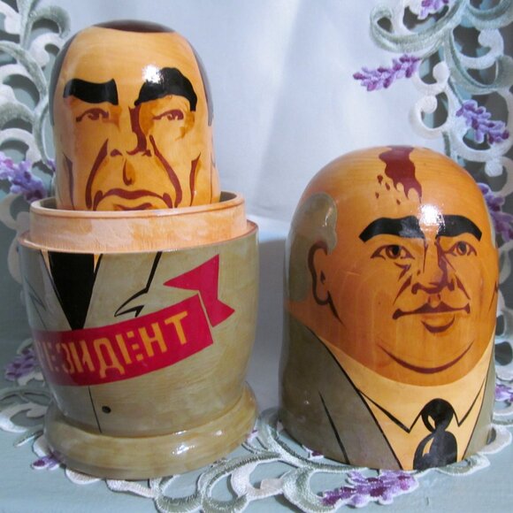 Vintage 5 Russian Political Leaders Wooden Matryoshka (nesting) Dolls Gorbachev - Picture 7 of 16